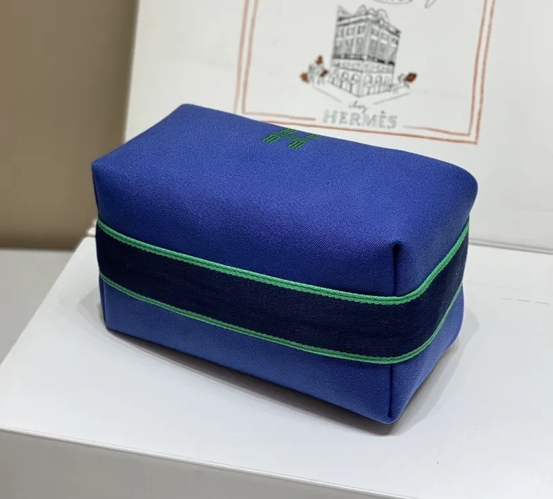 Hermes Blue Canvas Cosmetic Bag - Image 4