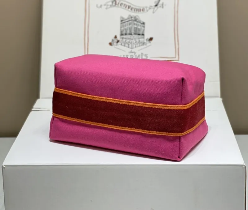 Hermes Pink Canvas Cosmetic Bag - Image 4