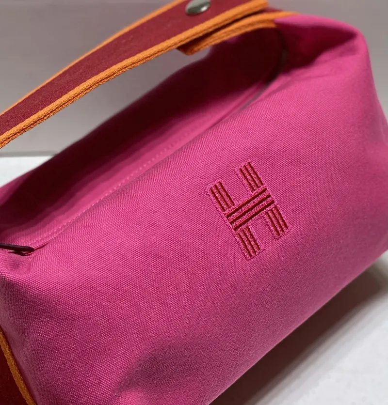 Hermes Pink Canvas Cosmetic Bag - Image 6