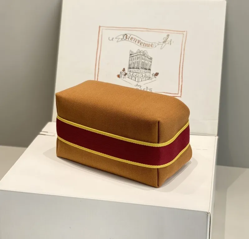 Hermes Tan Canvas Cosmetic Bag - Image 3