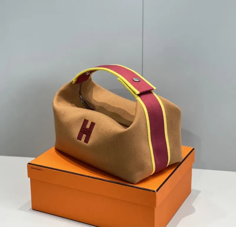 Hermes Tan Canvas Cosmetic Bag - Image 4