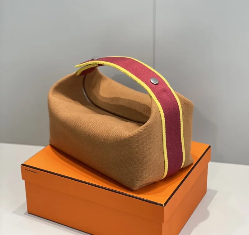 Hermes Tan Canvas Cosmetic Bag - Image 5