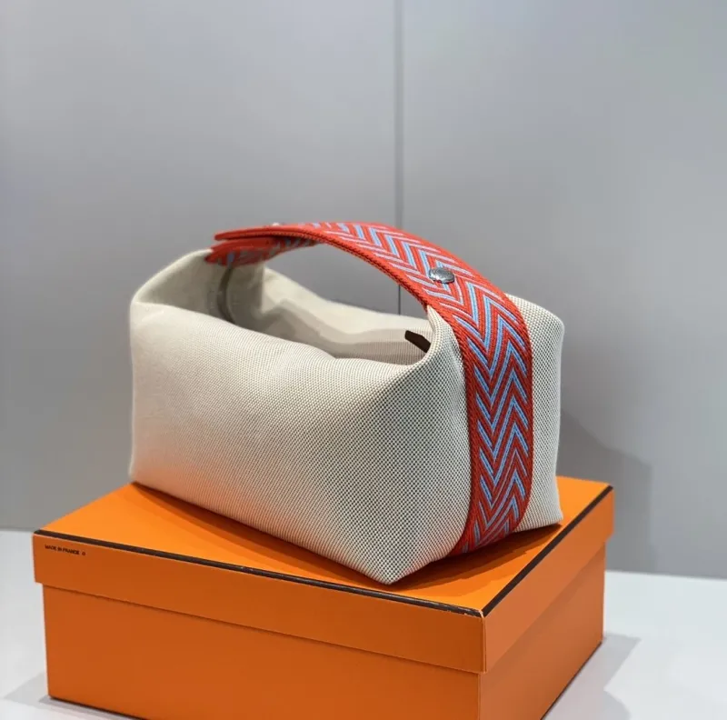 Hermes Beige Cosmetic Bag with Red Trim SKU 43 - Image 5