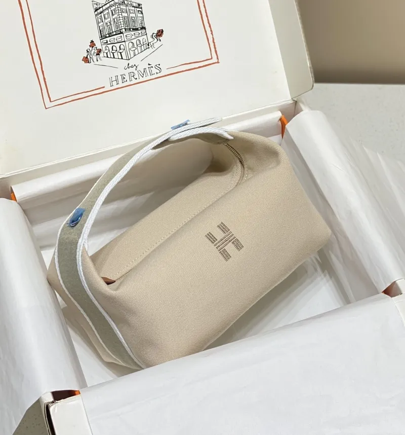 Hermes Beige Canvas Cosmetic Bag