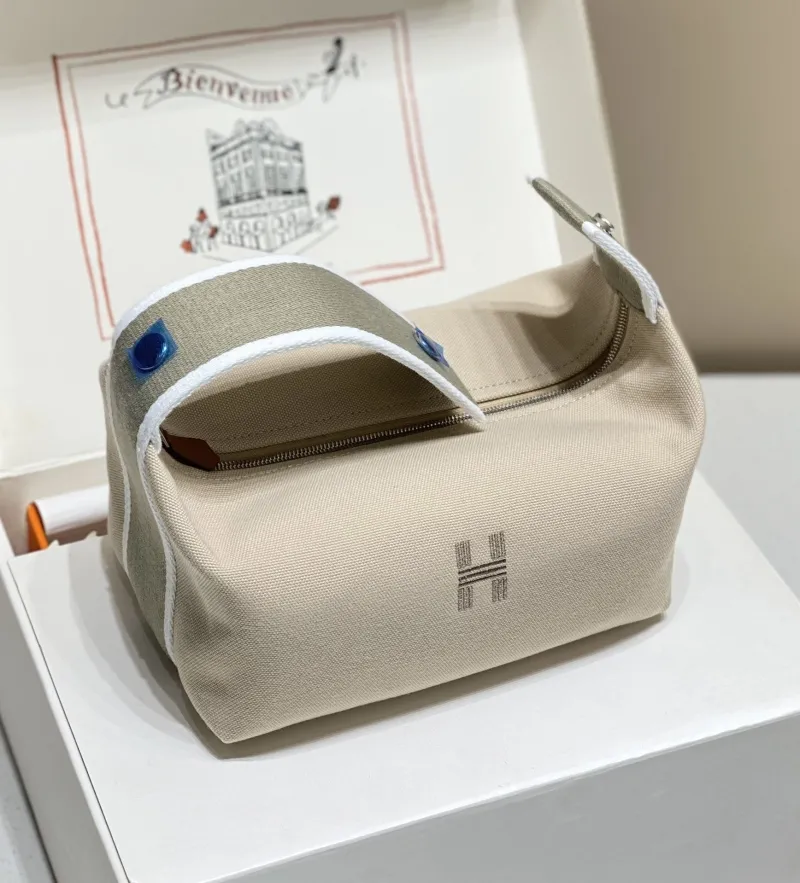 Hermes Beige Canvas Cosmetic Bag - Image 3