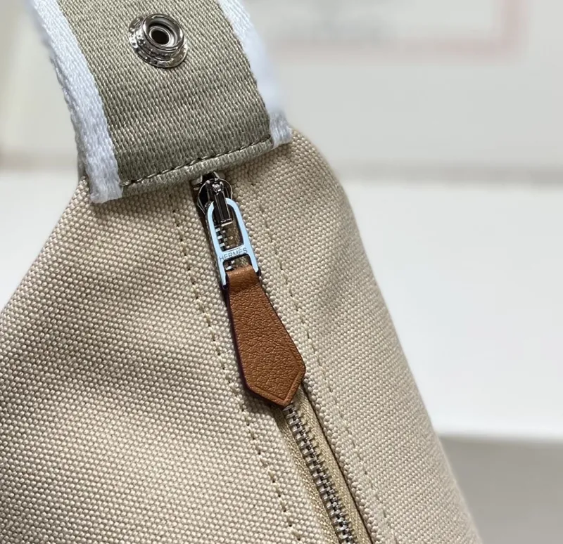Hermes Beige Canvas Cosmetic Bag - Image 6