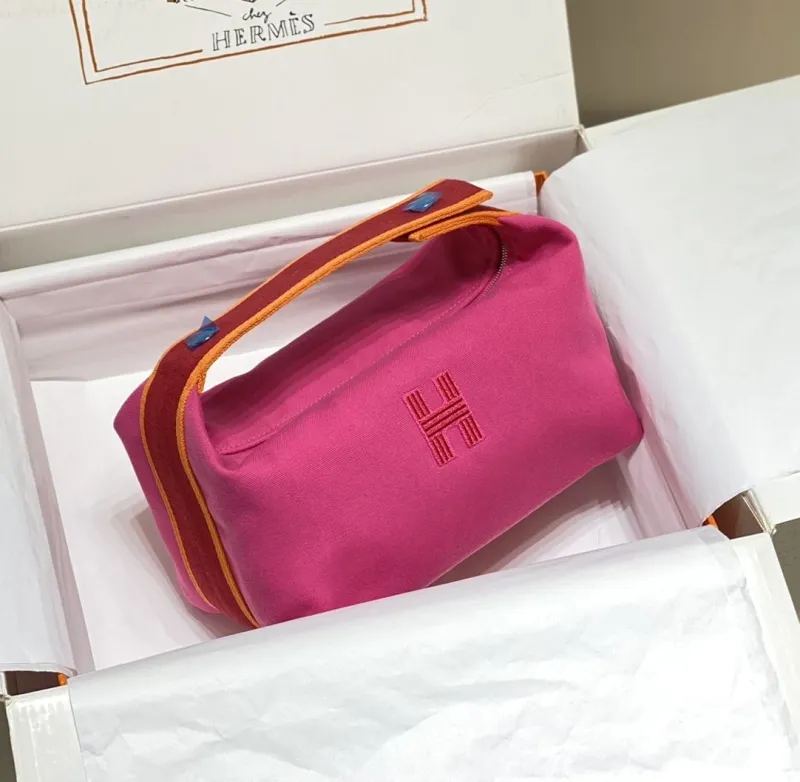 Hermes Pink Canvas Cosmetic Bag