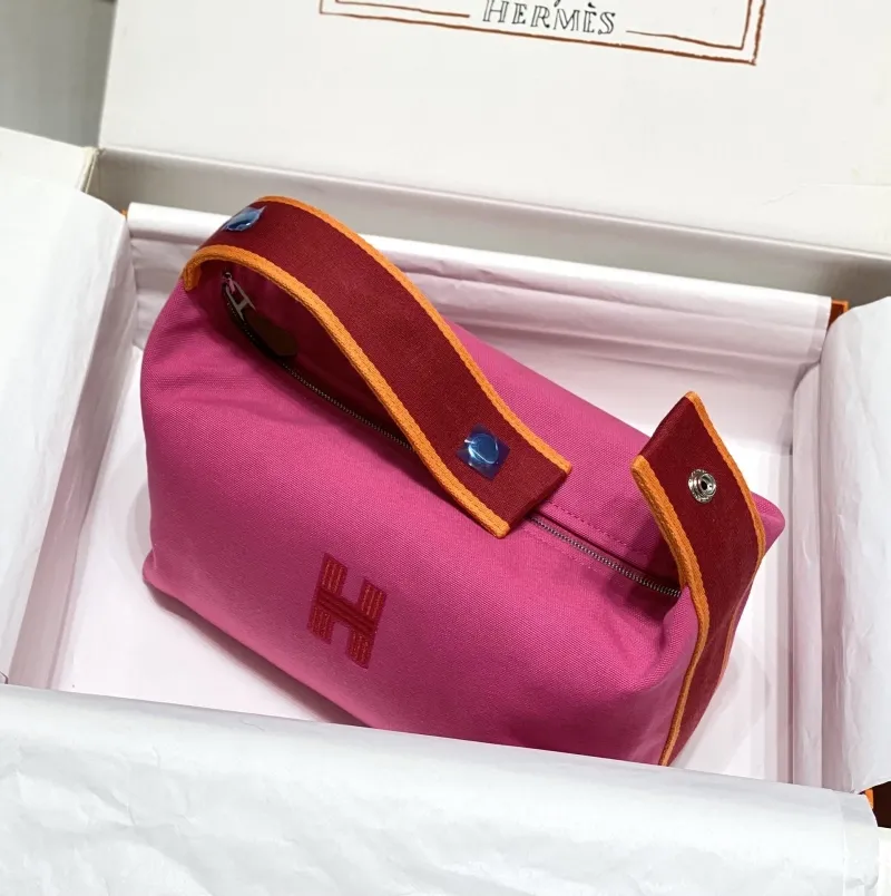 Hermes Pink Canvas Cosmetic Bag - Image 3