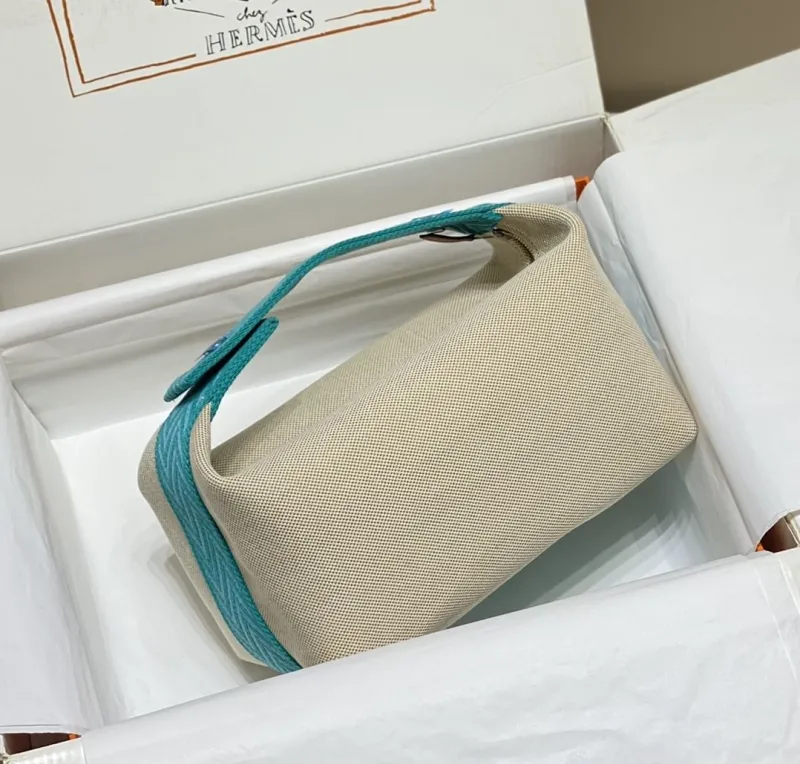 Alternative view of Hermes Beige Turquoise Canvas Cosmetic Bag