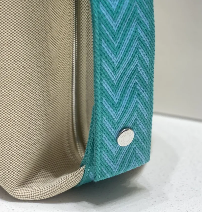Hermes Beige Turquoise Canvas Cosmetic Bag - Image 5