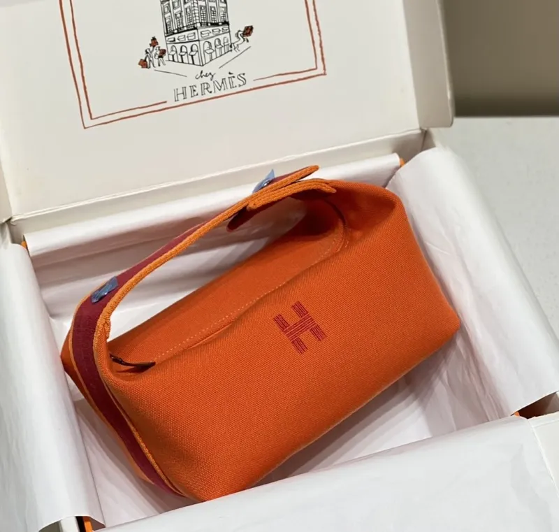 Hermes Orange Canvas Cosmetic Bag