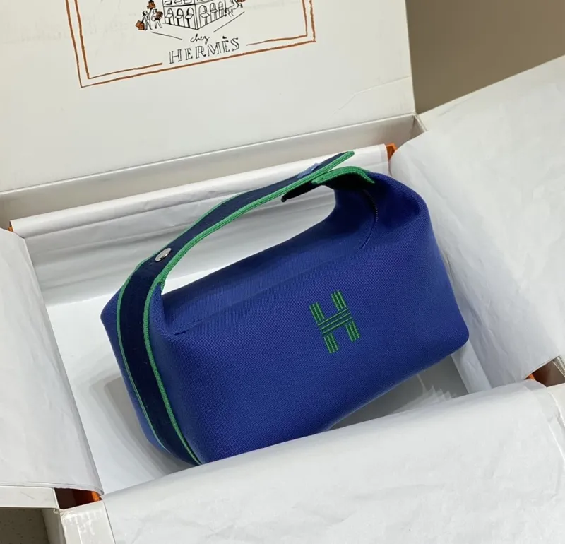 Hermes Blue Canvas Cosmetic Bag 58