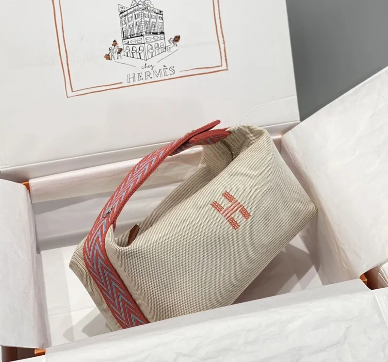 Hermes Beige Canvas Cosmetic Bag 59