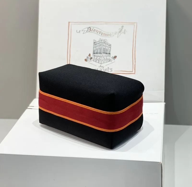 Hermes Black Red Orange Trim Cosmetic Bag 61 - Image 3