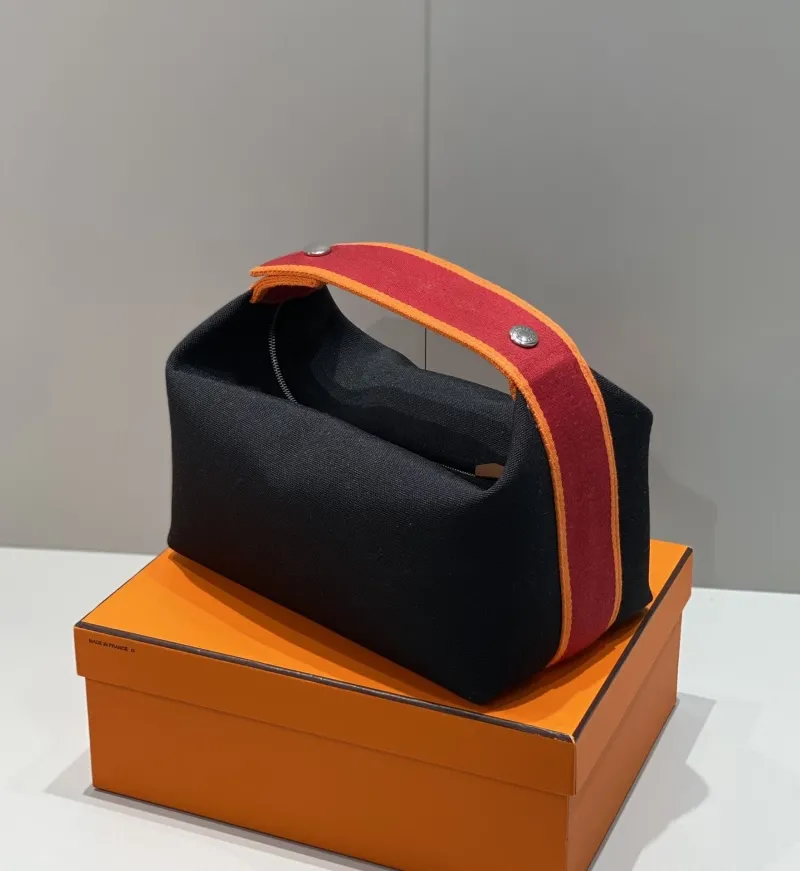 Hermes Black Red Orange Trim Cosmetic Bag 61 - Image 5