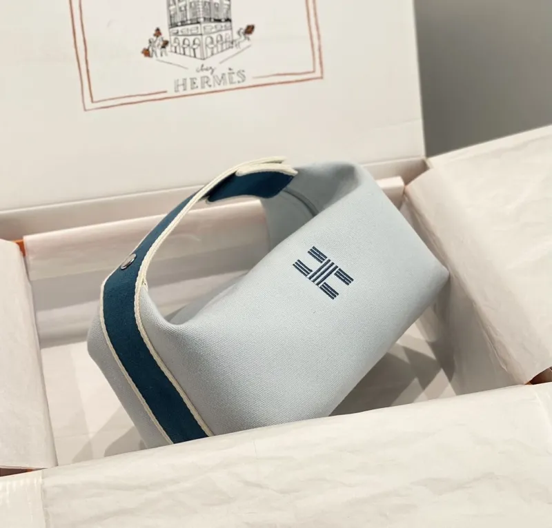 Hermes Light Blue Canvas Cosmetic Bag 64