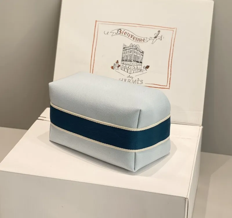 Hermes Light Blue Canvas Cosmetic Bag 64 - Image 3