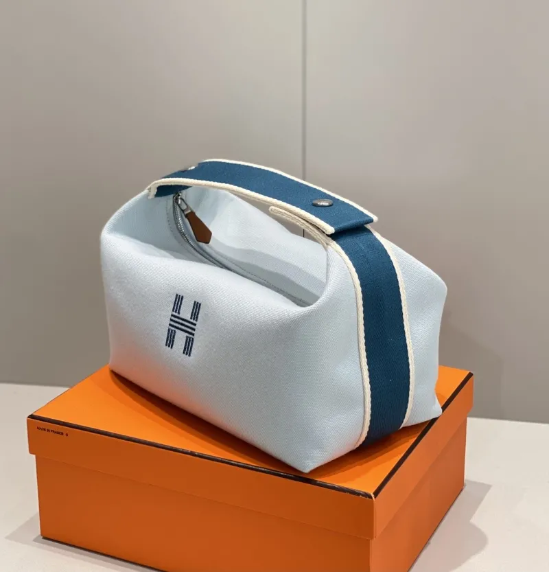Hermes Light Blue Canvas Cosmetic Bag 64 - Image 4