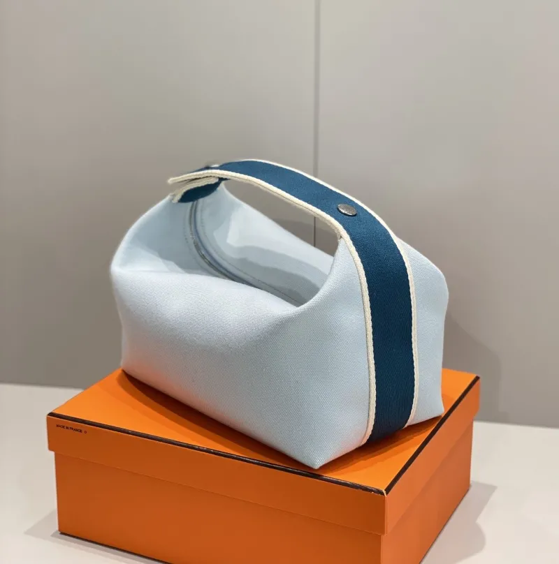 Hermes Light Blue Canvas Cosmetic Bag 64 - Image 5