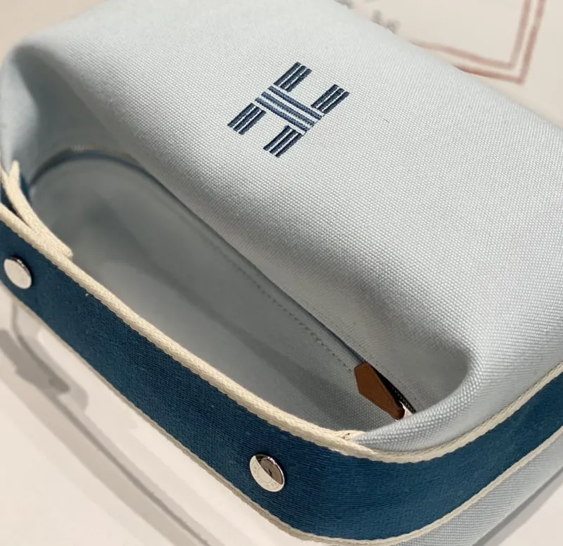 Hermes Light Blue Canvas Cosmetic Bag 64 - Image 7
