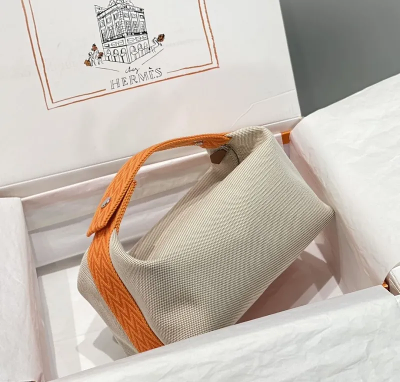 Alternative view of Hermes Beige Orange Canvas Cosmetic Bag