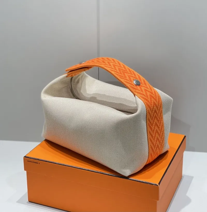 Hermes Beige Orange Canvas Cosmetic Bag - Image 5