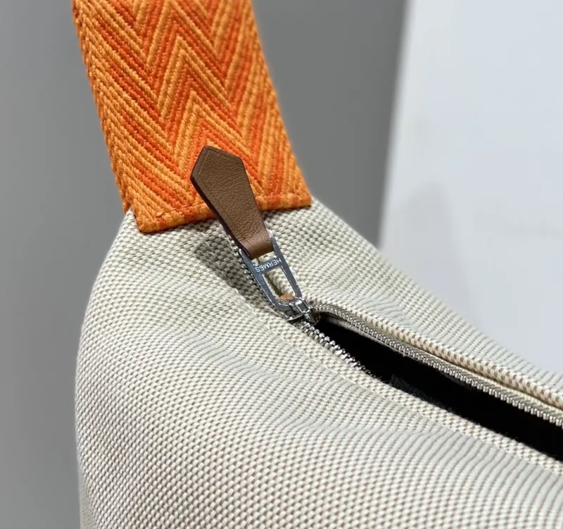Hermes Beige Orange Canvas Cosmetic Bag - Image 7