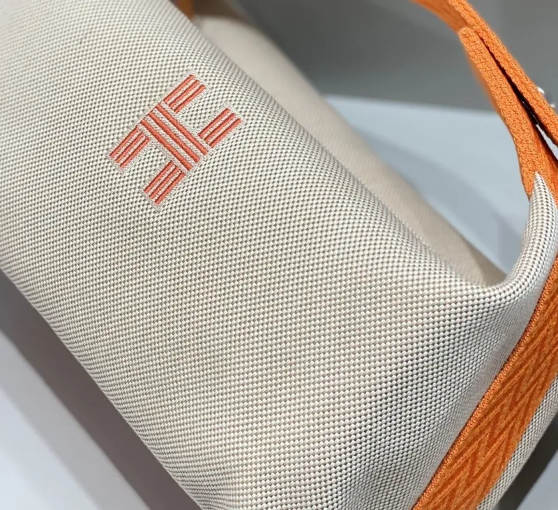 Hermes Beige Orange Canvas Cosmetic Bag - Image 8