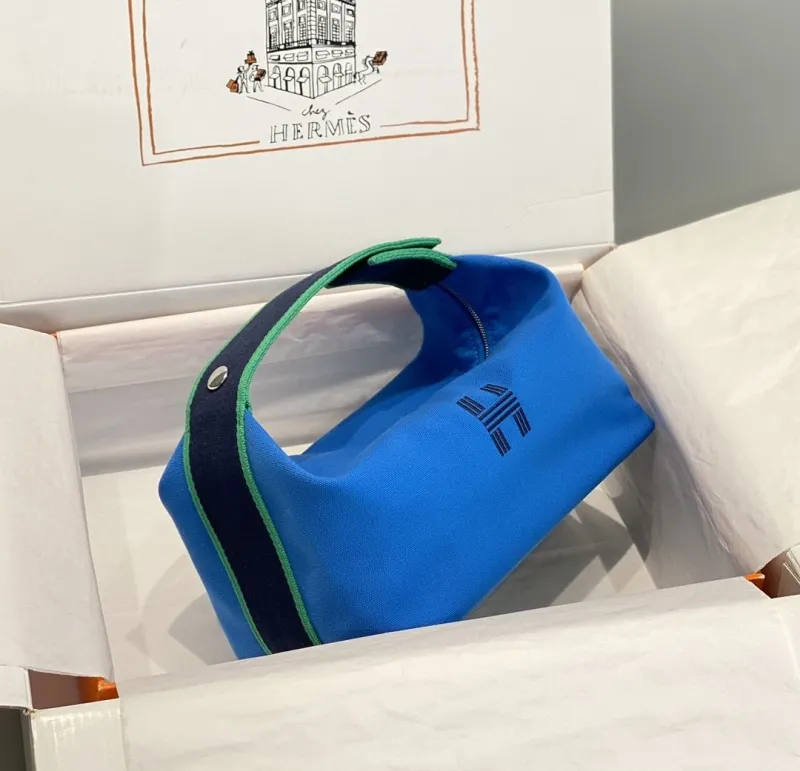 Alternative view of Hermes Blue Canvas Cosmetic Travel Bag 66