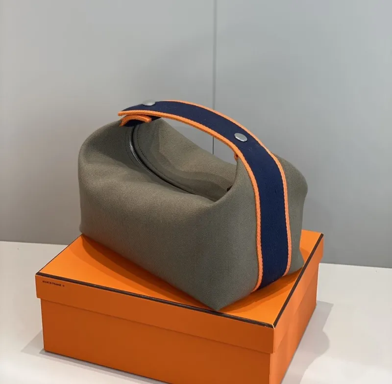 Alternative view of Hermes Khaki Navy Orange Trim Cosmetic Bag 67