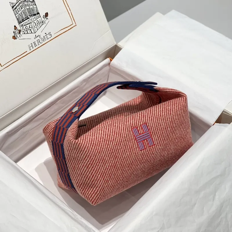 Hermes Red Blue Striped Cosmetic Bag