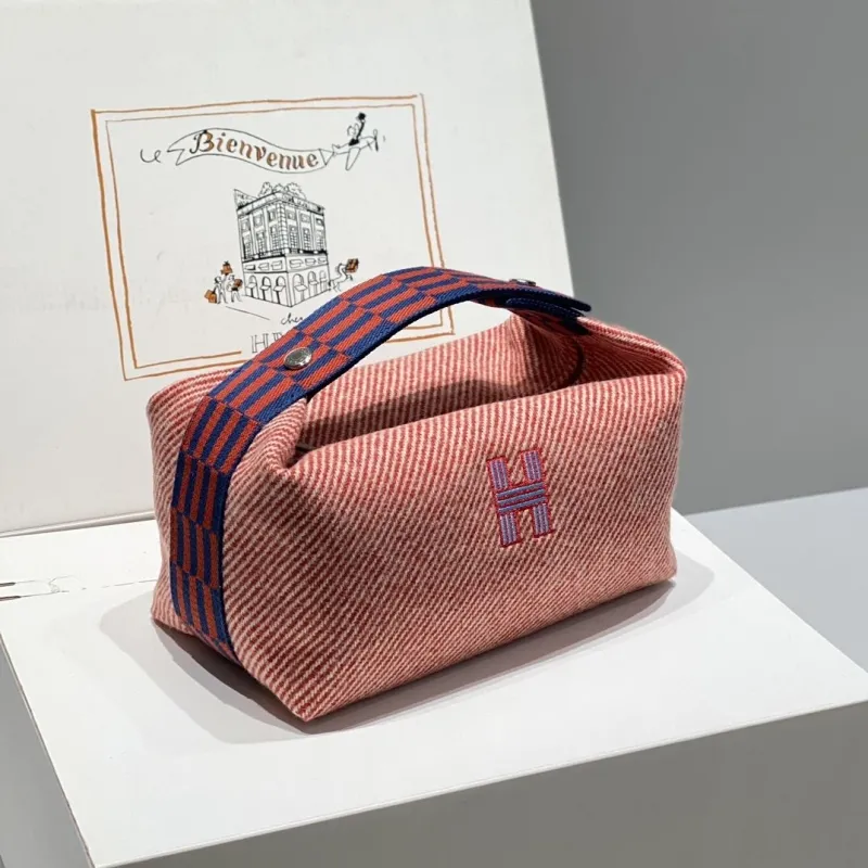 Hermes Red Blue Striped Cosmetic Bag - Image 3