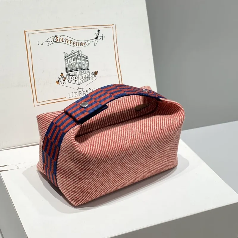 Hermes Red Blue Striped Cosmetic Bag - Image 4