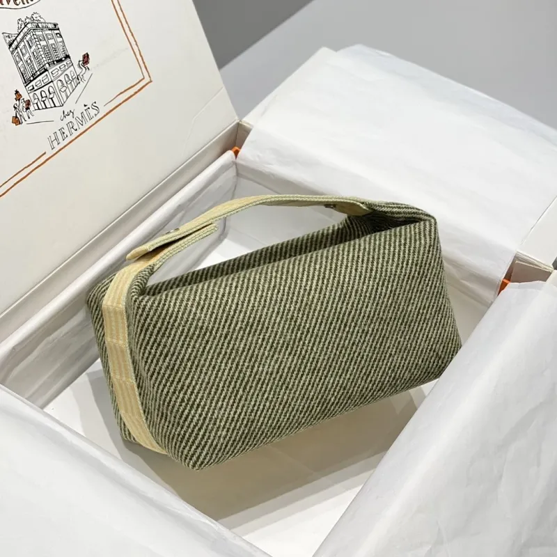 Alternative view of Hermes Green Striped Cosmetic Bag with Handle