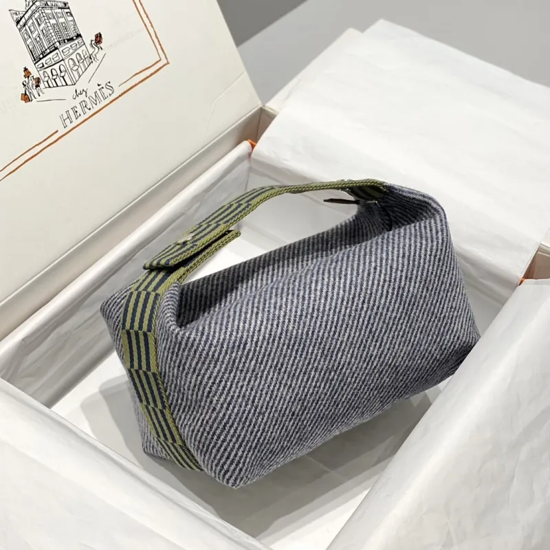 Alternative view of Hermes Gray Striped Cosmetic Bag