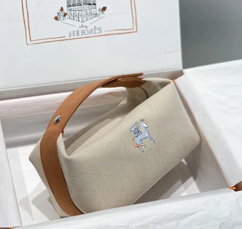 Hermes Beige Canvas Cosmetic Bag