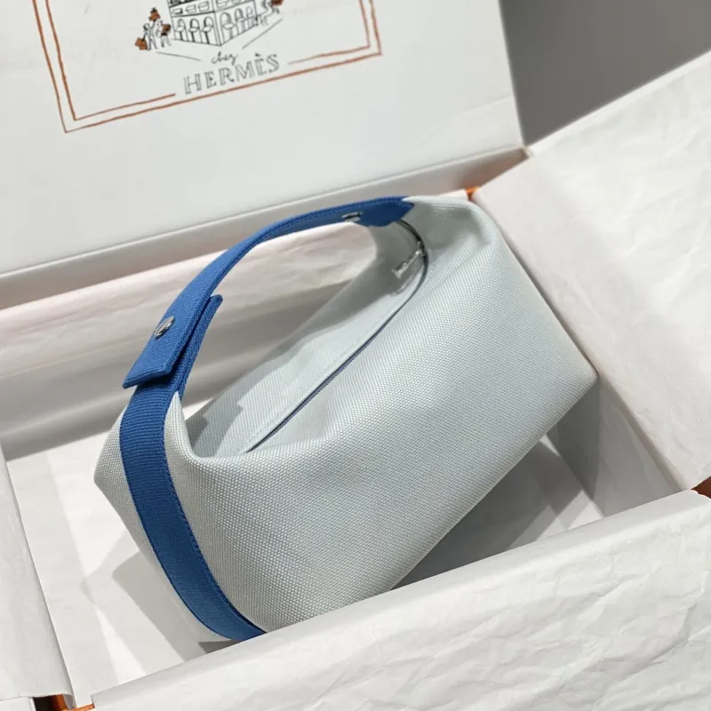 Alternative view of Hermes Light Gray Blue Canvas Cosmetic Bag