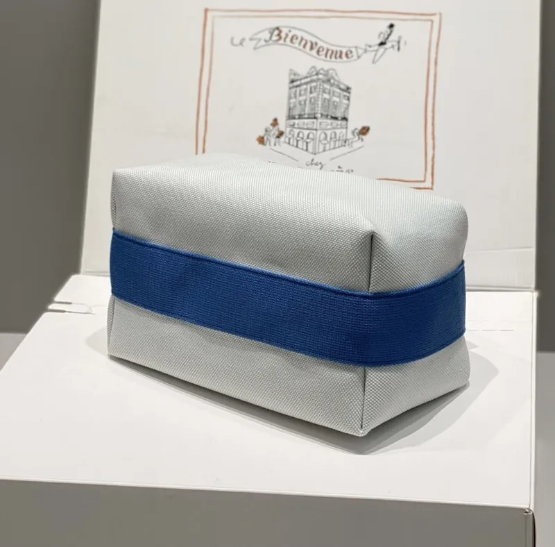 Hermes Light Gray Blue Canvas Cosmetic Bag - Image 3