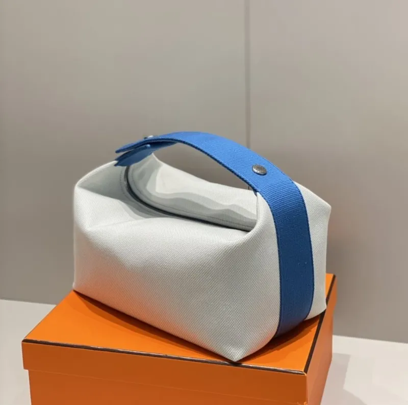 Hermes Light Gray Blue Canvas Cosmetic Bag - Image 5
