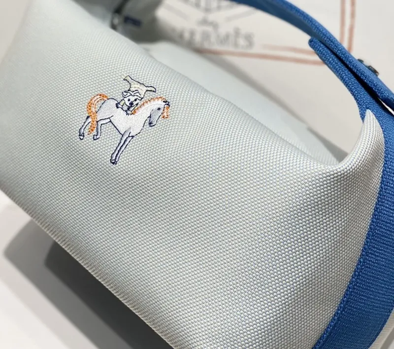 Hermes Light Gray Blue Canvas Cosmetic Bag - Image 7