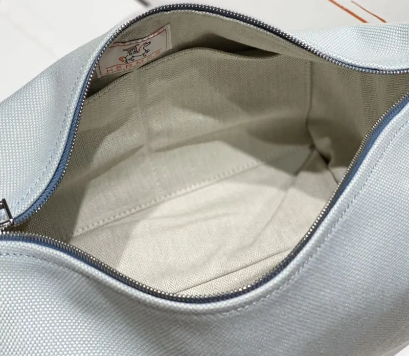 Hermes Light Gray Blue Canvas Cosmetic Bag - Image 9