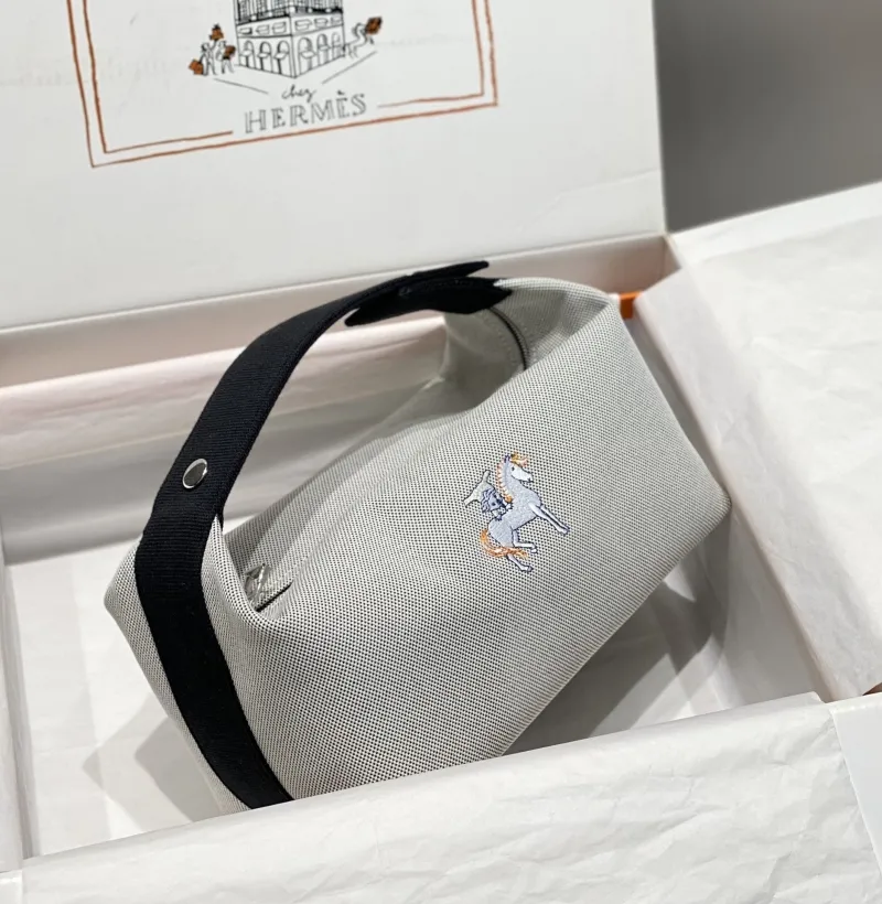Hermes Gray Canvas Cosmetic Bag