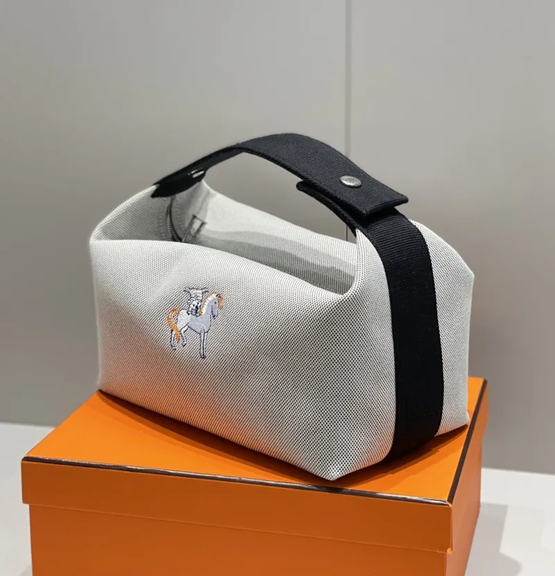 Hermes Gray Canvas Cosmetic Bag - Image 4