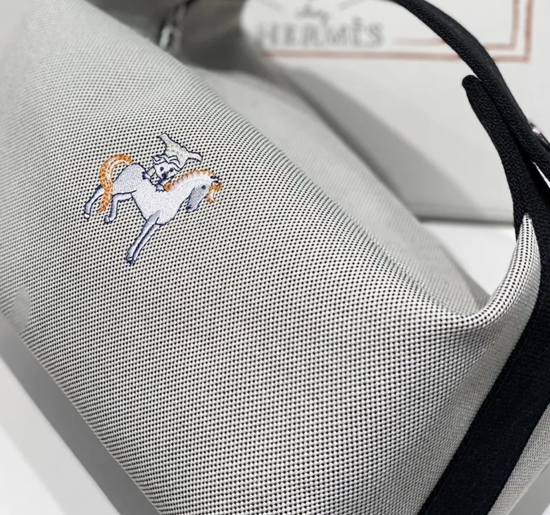 Hermes Gray Canvas Cosmetic Bag - Image 8