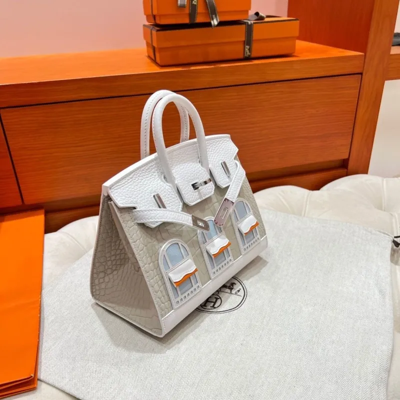 Hermes Faubourg Birkin Leather Handbag White Gray - Image 3