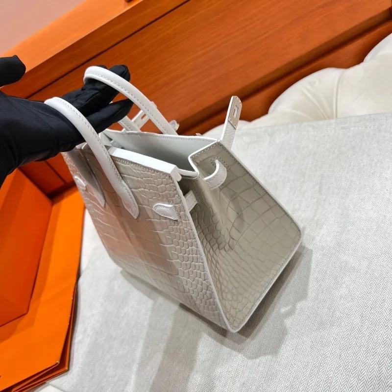 Hermes Faubourg Birkin Leather Handbag White Gray - Image 5