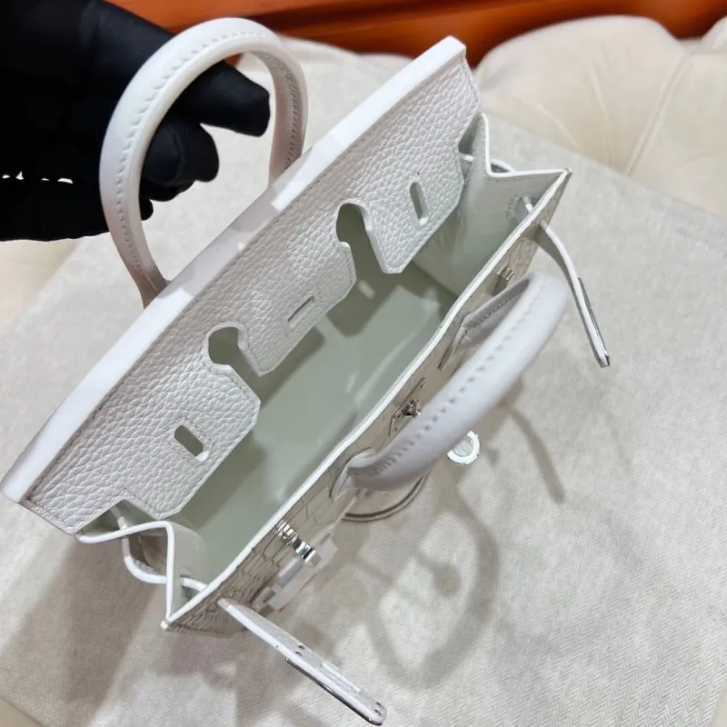 Hermes Faubourg Birkin Leather Handbag White Gray - Image 7