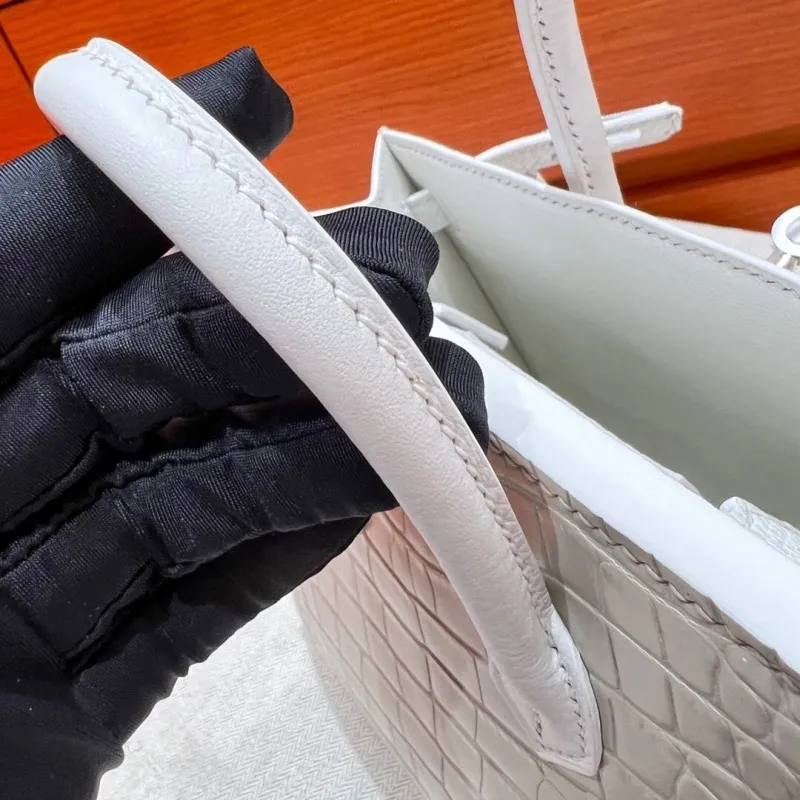 Hermes Faubourg Birkin Leather Handbag White Gray - Image 8