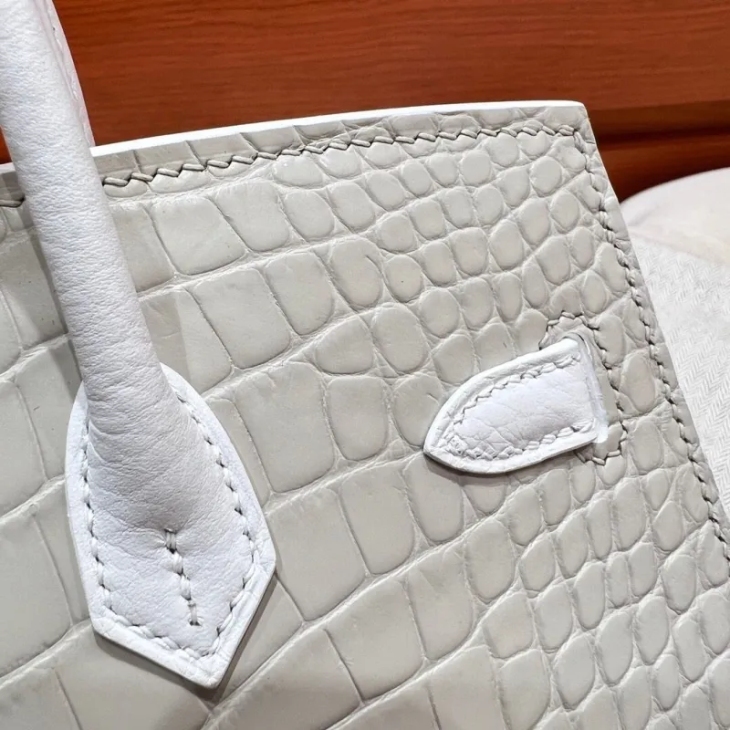 Hermes Faubourg Birkin Leather Handbag White Gray - Image 9