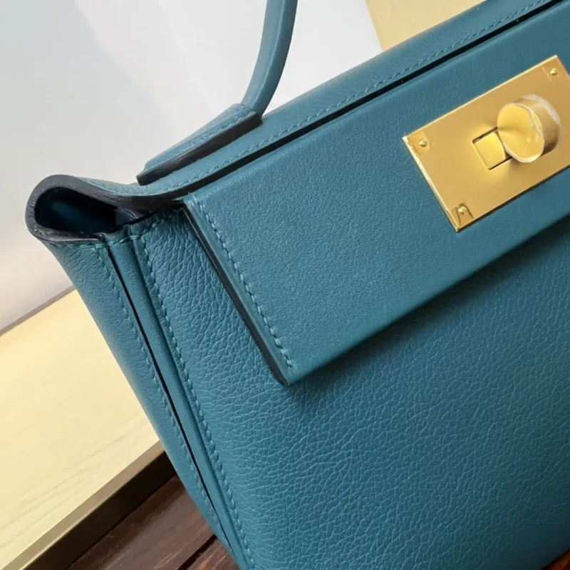 Hermes Kelly 2424 Mini Teal Leather Handbag - Image 4